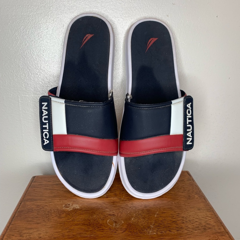 Nautica Black and Red pool slides with Velcro closure